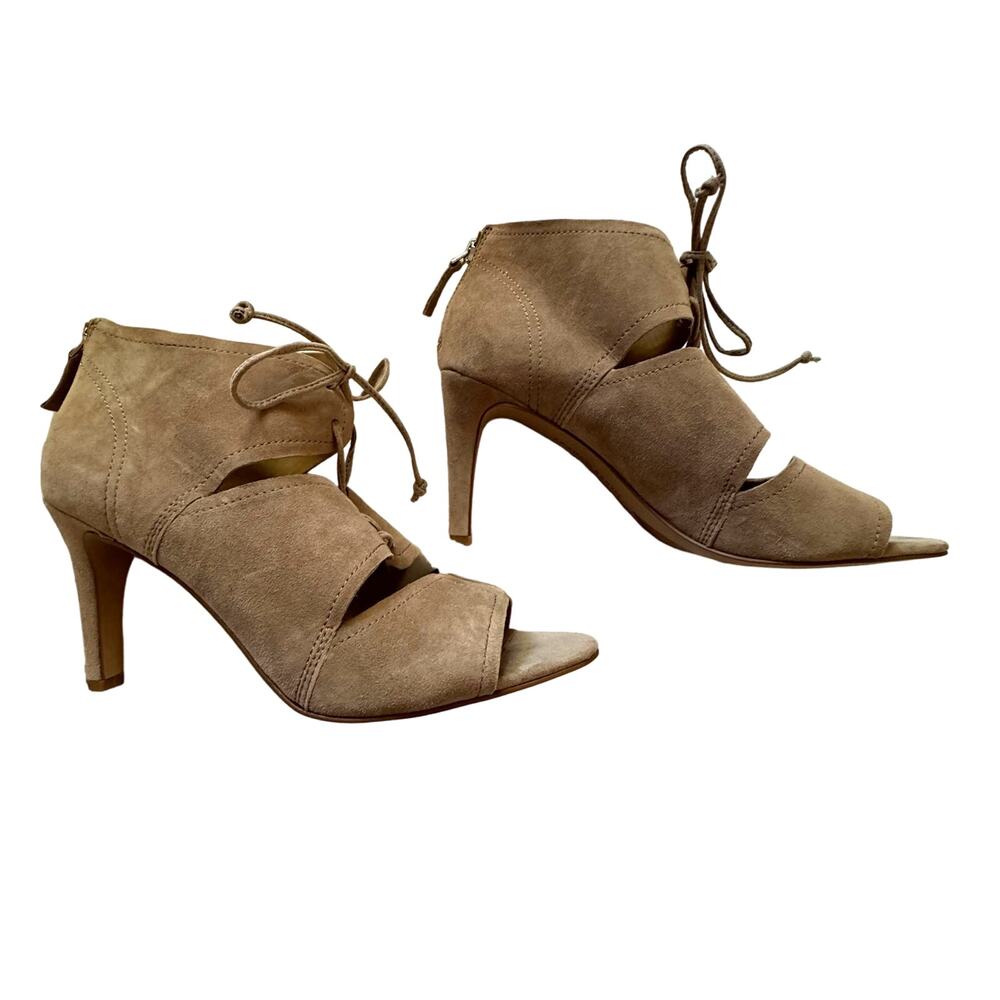 Franco Sarto Shawnee Leather Suede Cage Tie Bootie Open Toe 3.5" Heels 9.5